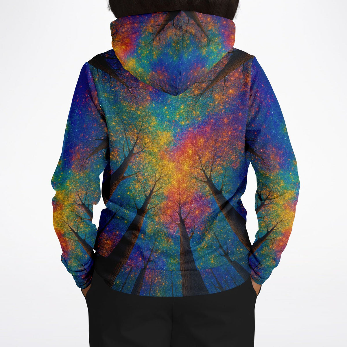 Dreamer Hoodie mit Regenbogenwald Motiv – kunstvoller All-Over-Print inspiriert von Diamond Painting Farbverläufen