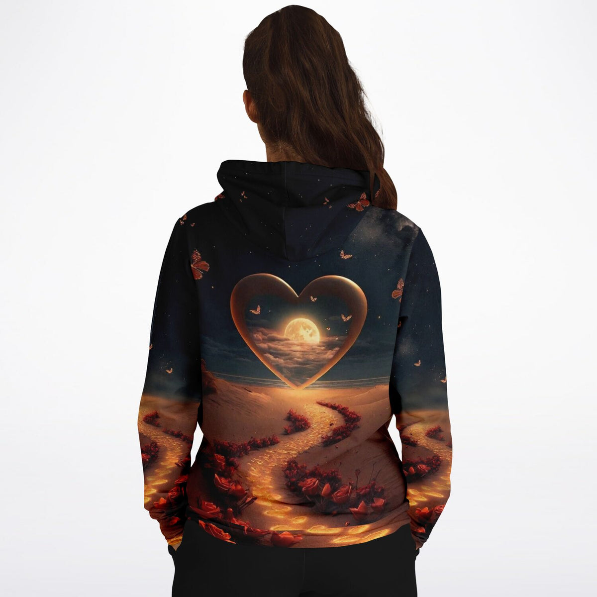 Dreamer Hoodie Weg der Liebe mit romantischem Herz, Vollmond und Blumenweg Design für Kunst- und DIY-Liebhaber