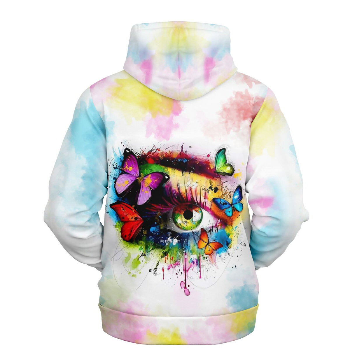 Dreamer Hoodie mit buntem Eye of Butterflies Design im Aquarell-Stil, inspiriert von Malen nach Zahlen Motiven