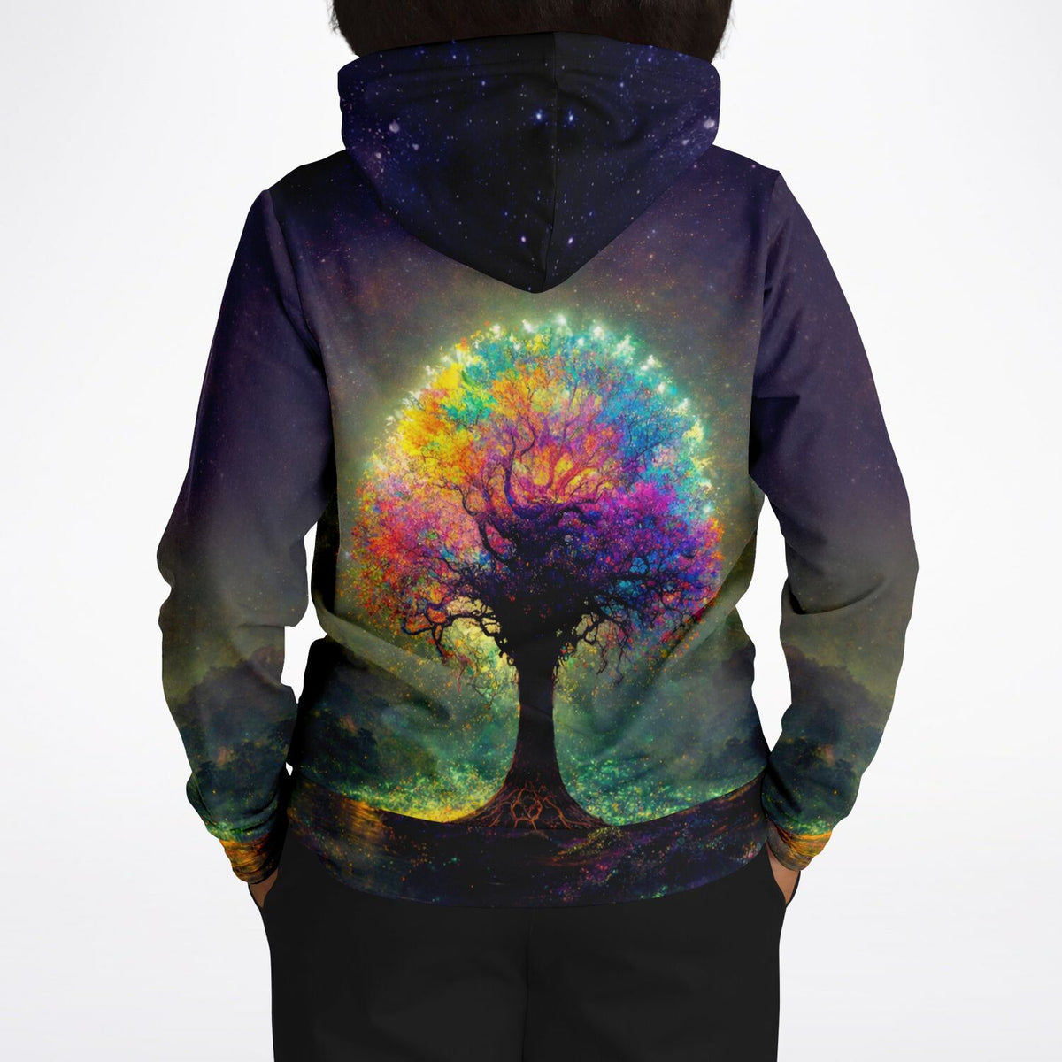 Hoodie mit buntem Baum des Lebens Motiv, kunstvoller Druck im Stil von Diamond Painting und Malen nach Zahlen Kunst