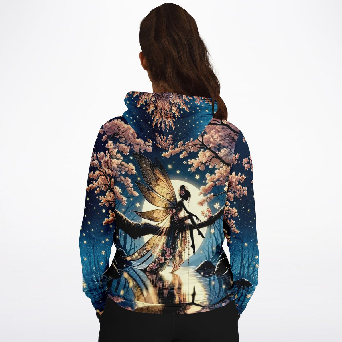 Dreamer Hoodie Mondscheinfee mit detailliertem Elfen-Motiv und Vollmond im Stil unserer beliebten DIY-Kunstwerke