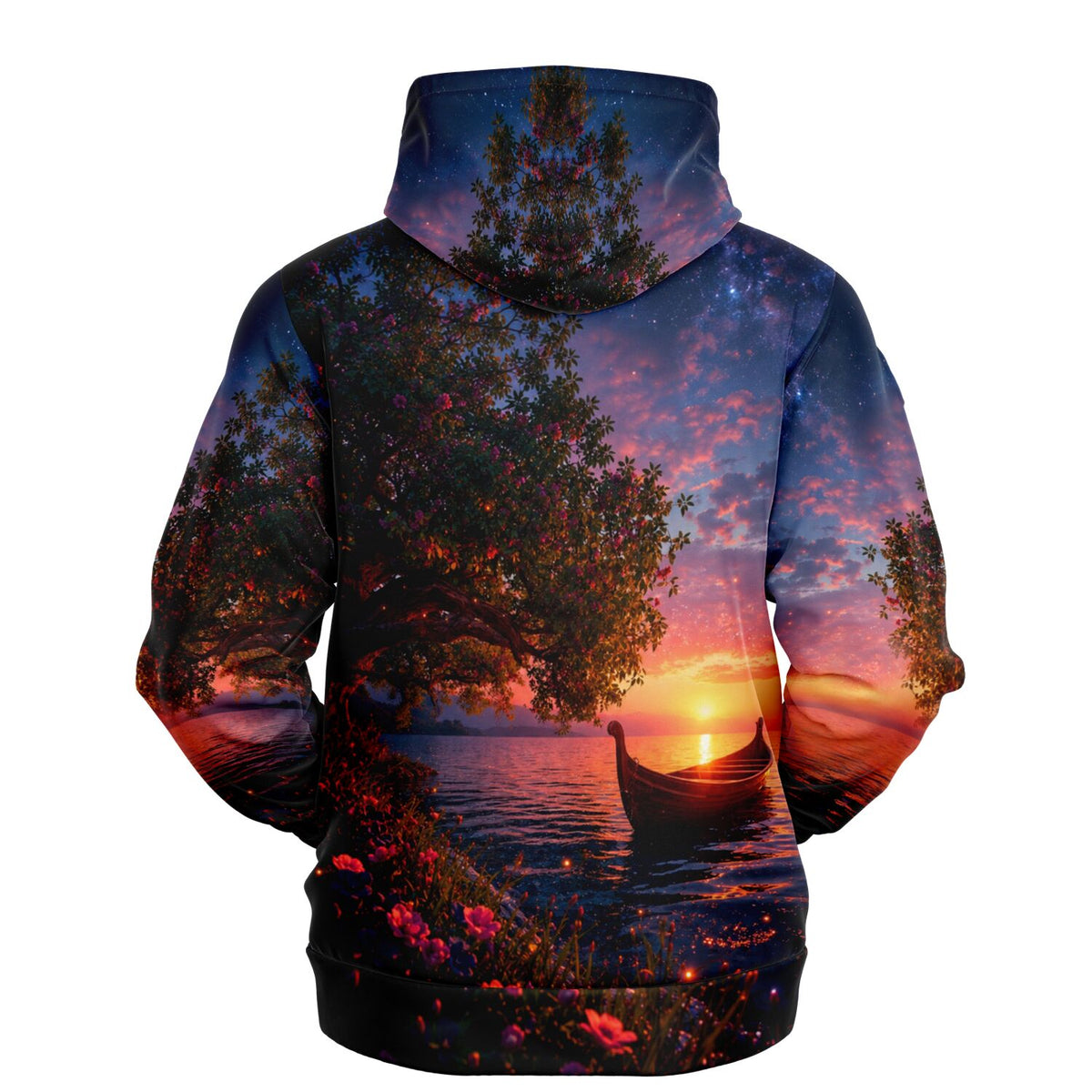 Dreamer Hoodie mit stimmungsvollem Boots-Motiv bei Sonnenuntergang, passend zu Diamond Painting und Malen nach Zahlen Stil