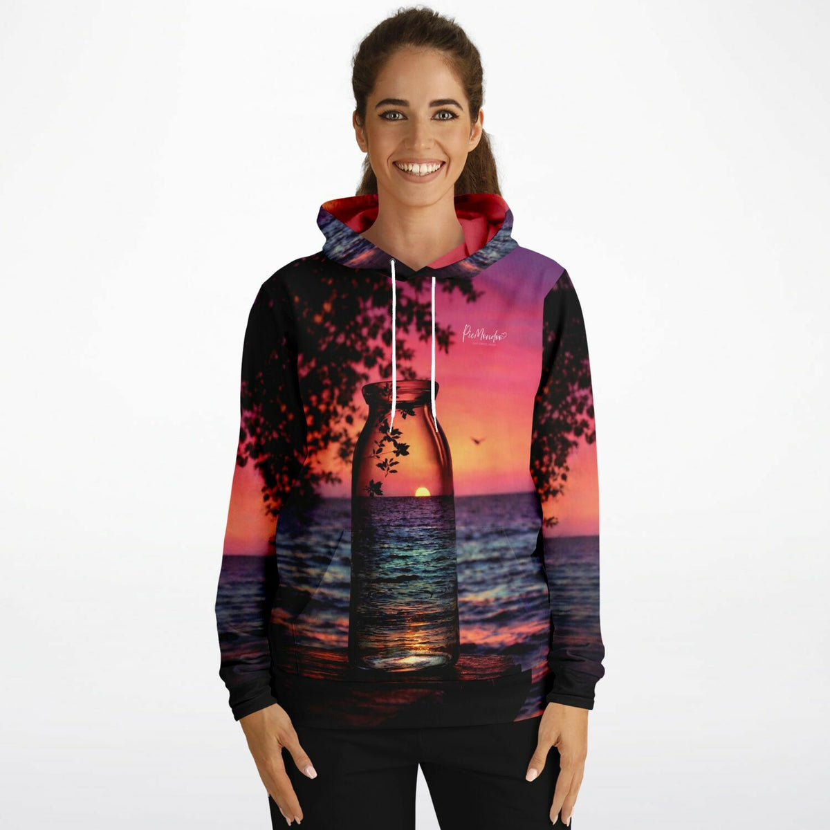 Dreamer Hoodie mit Roter Sonnenuntergang-Design, inspiriert von Malen nach Zahlen und Diamond Painting Motiven.