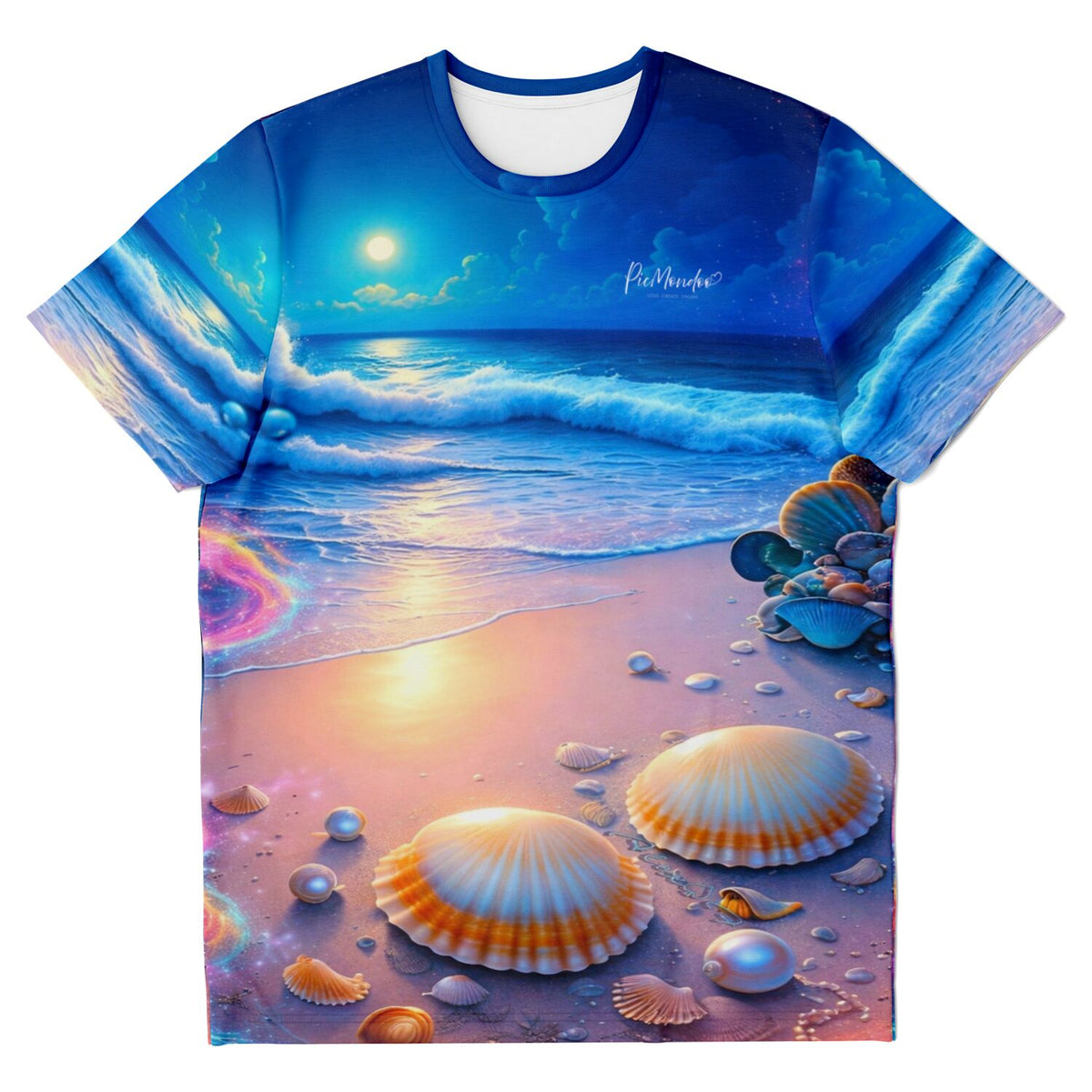 Picmondoo T-Shirt mit Strand bei Nacht, Muscheln und Perlen, ideal für Fans von Malen nach Zahlen und Diamond Painting