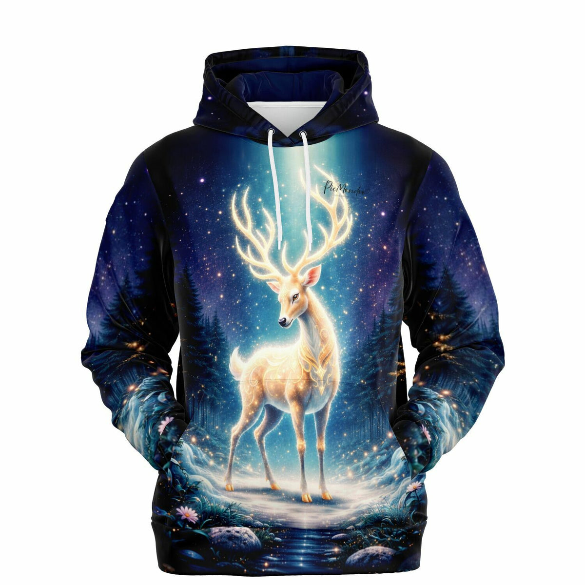 Dreamer Hoodie Herr der Wälder mit leuchtendem Hirsch Motiv im magischen Wald Design für Fans von Diamond Painting