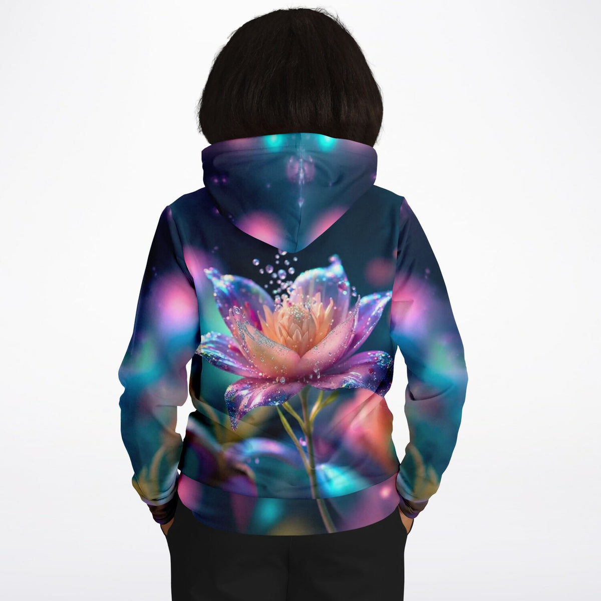 Dreamer Hoodie Sternentau mit leuchtendem Blumenmotiv im Stil von Diamond Painting Kunst für kreative Erwachsene