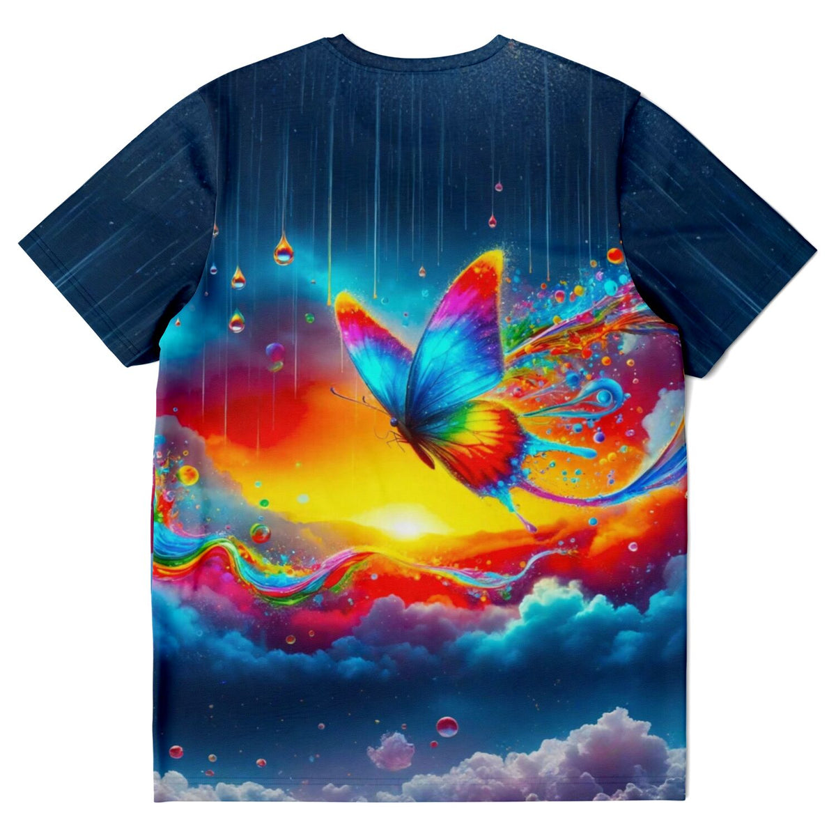 T-Shirt mit buntem Schmetterling und Regenbogen-Design im Stil von Diamond Painting Motiven