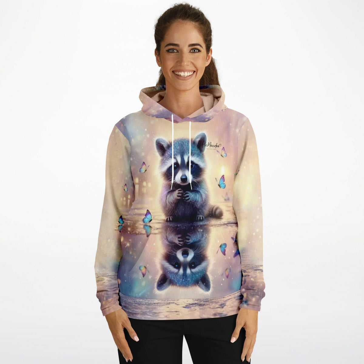 Dreamer Hoodie mit Waschbär Bubby Motiv und Schmetterlingen, passend zu Diamond Painting und Malen nach Zahlen Designs