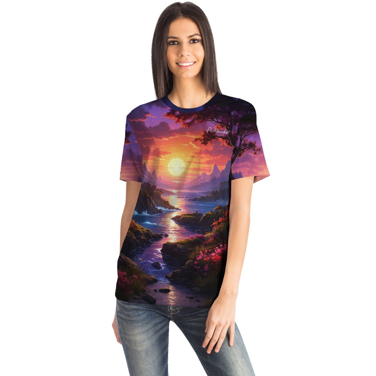 Frau trägt ein Dreamer T-Shirt mit Melodie des Lichts Motiv, ideal für Diamond Painting und Malen nach Zahlen Fans.