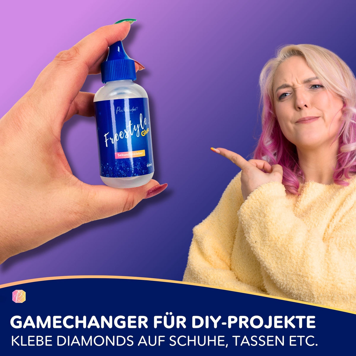 Picmondoo Freestyle Glue als spezieller Kleber für Diamond Painting Projekte und zum Befestigen von Diamanten