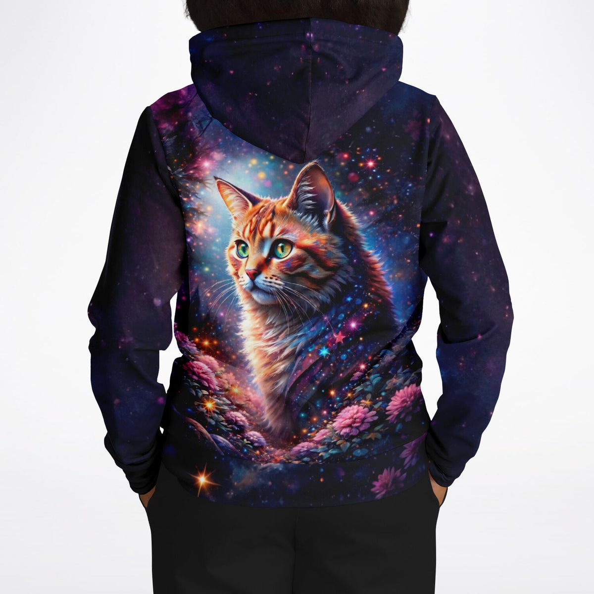 Dreamer Hoodie Sternenpfote mit mystischem Katzenmotiv in Galaxie-Optik, passend zu Diamond Painting und Malen nach Zahlen