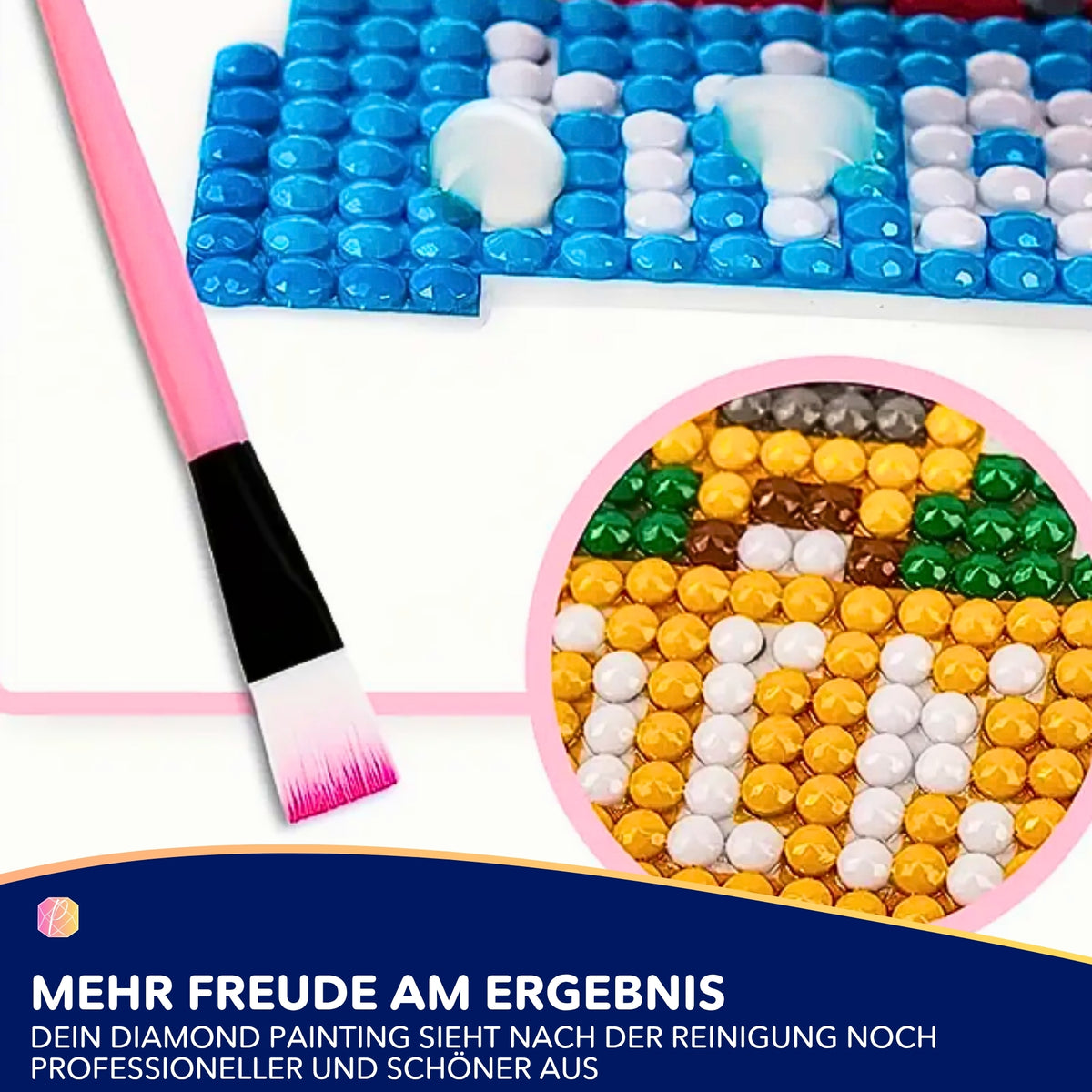 Rosa Diamond Painting Reinigungspinsel zur Entfernung von Wachsresten auf glitzernden Diamanten Motiven