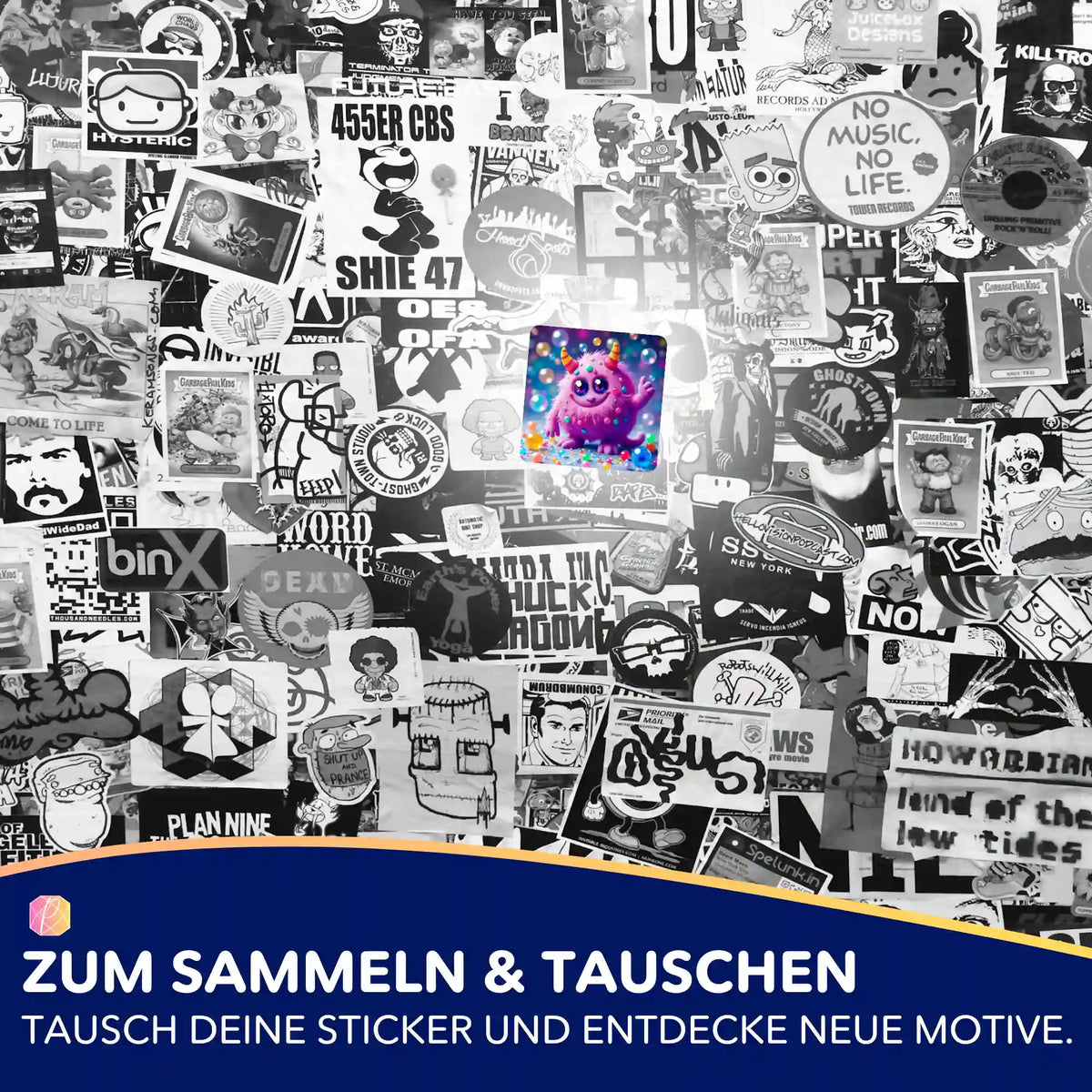 Picmondoo 5er Sticker-Set für Diamond Painting Fans: Bunte Aufkleber mit niedlichem Monster-Motiv zum Sammeln und Tauschen.