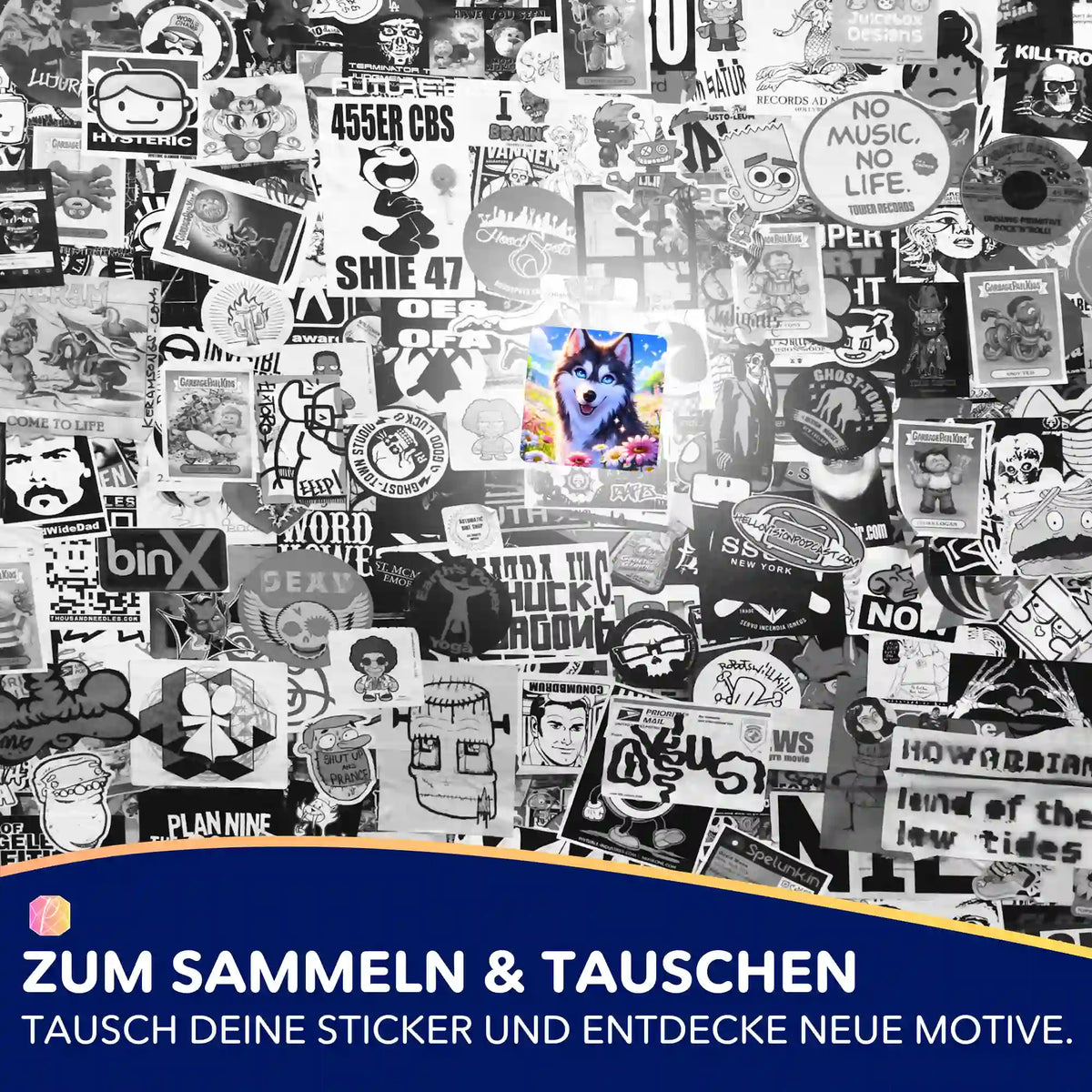 Picmondoo 5er-Set Aufkleber mit buntem Husky-Motiv für Diamond Painting Zubehör und Organisation