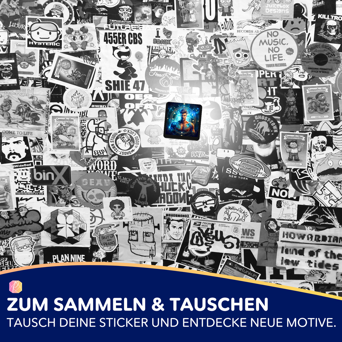 Picmondoo Sticker-Set zur Organisation von Diamond Painting mit Wassermann Motiv im bunten Kontrast zu schwarz-weiß Design