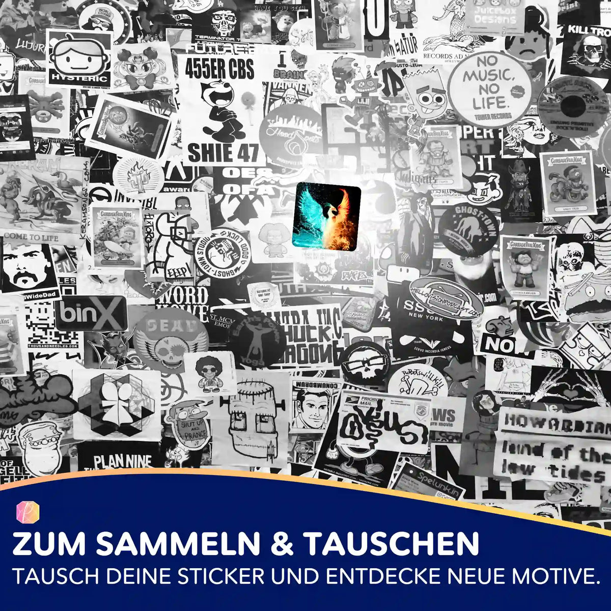 Picmondoo Phönix der Elemente Diamond Painting Sticker in einem schwarz-weißen Aufkleber-Set zum Sammeln