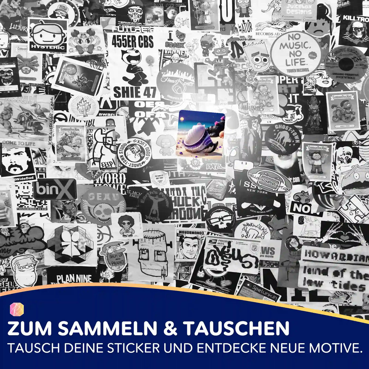 5er-Set Aufkleber Muschel Violett für Diamond Painting Fans zur Organisation von Zubehör und DIY-Sets