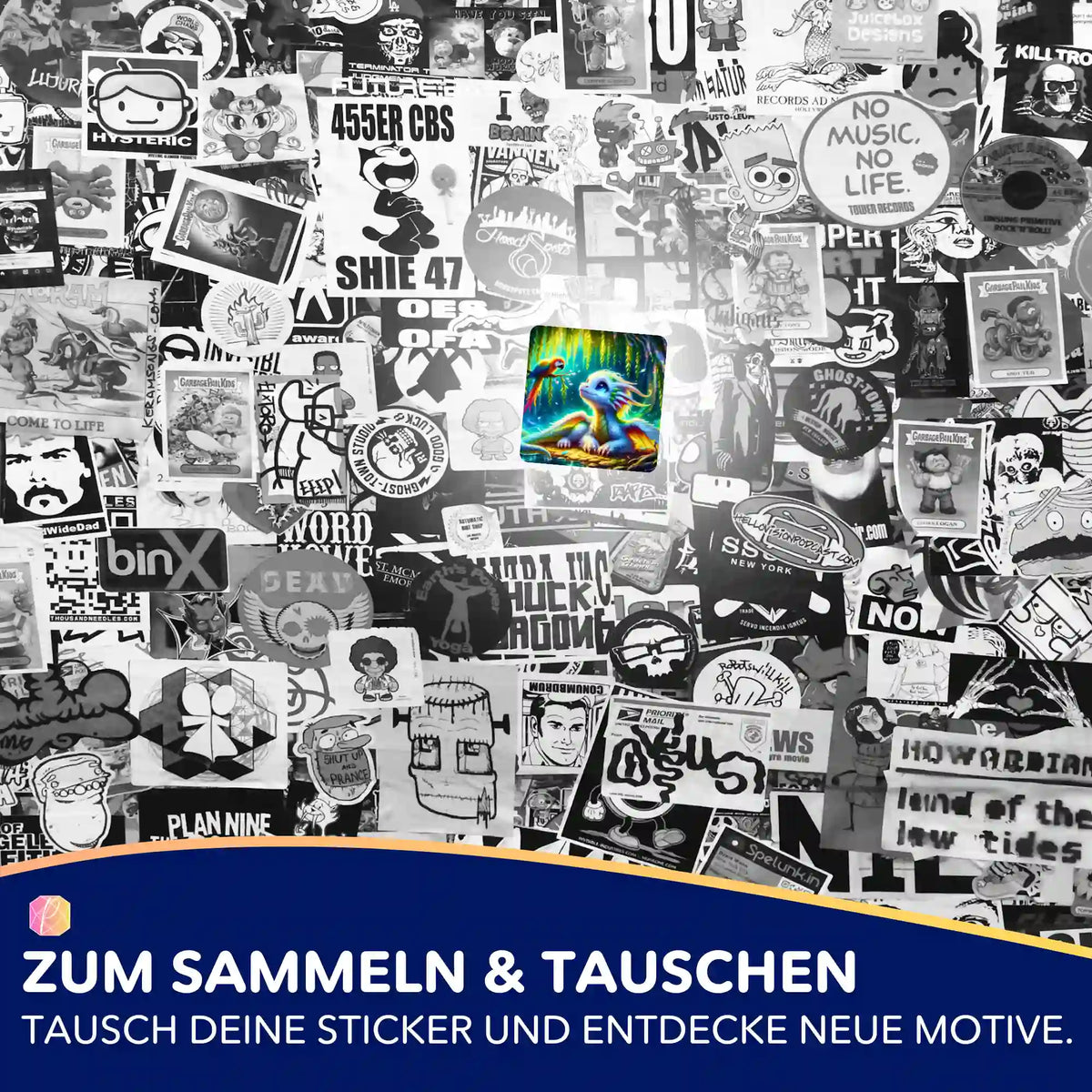 Taru Sticker 5er-Set für Diamond Painting Zubehör – farbenfroher Drachen-Aufkleber auf einer Sticker-Collage