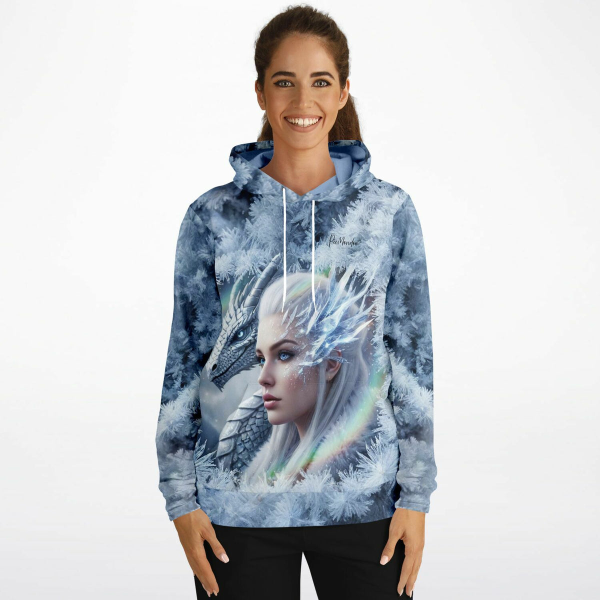 Dreamer Hoodie mit Dragon Queen Motiv in blauem Eiskristall-Design – passend für Diamond Painting Fans.