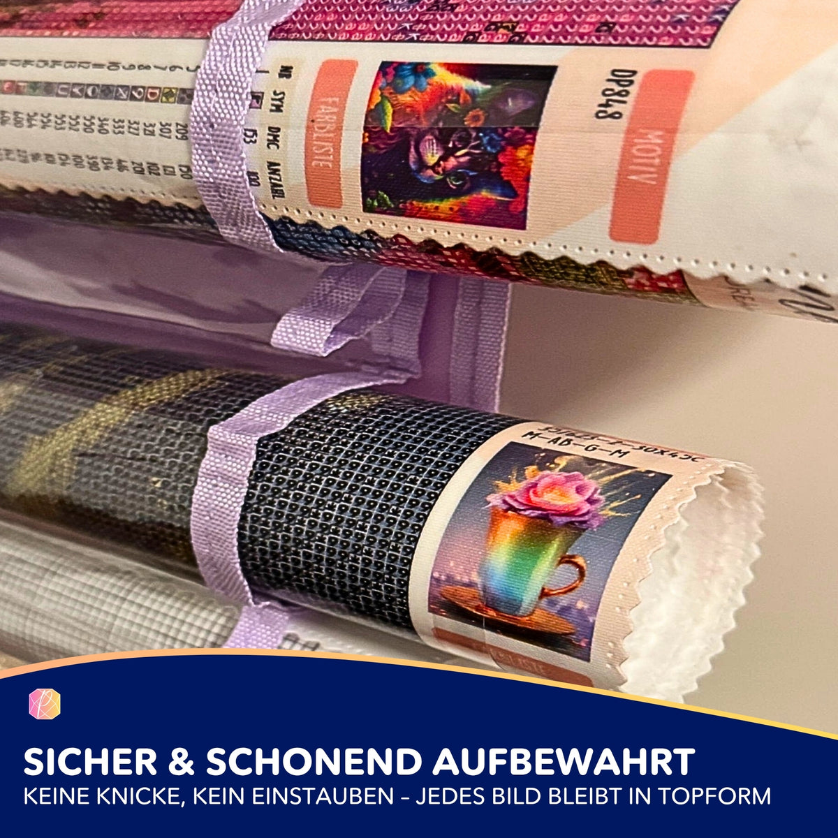 Diamond Painting Aufbewahrung für Leinwände zur sicheren und sortierten Lagerung von bis zu 12 Bastel-Motiven von Picmondoo