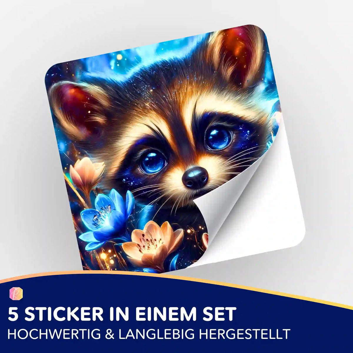 5er-Set Aufkleber mit Waschbär-Motiv Augen voller Nacht als Zubehör für Diamond Painting und Malen nach Zahlen Bastelsets