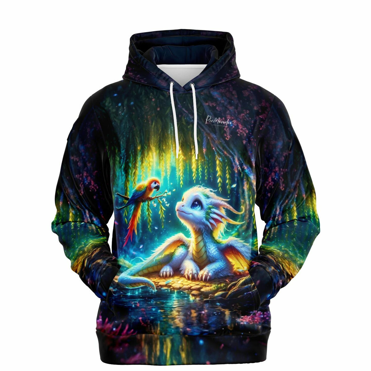 Dreamer Hoodie Taru mit magischem Drachen und Papagei Print, inspiriert von Diamond Painting Kunstwerken