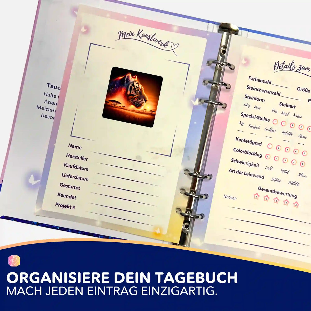 Tiger Aufkleber für Diamond Painting Tagebuch zur Organisation von Kunstwerken