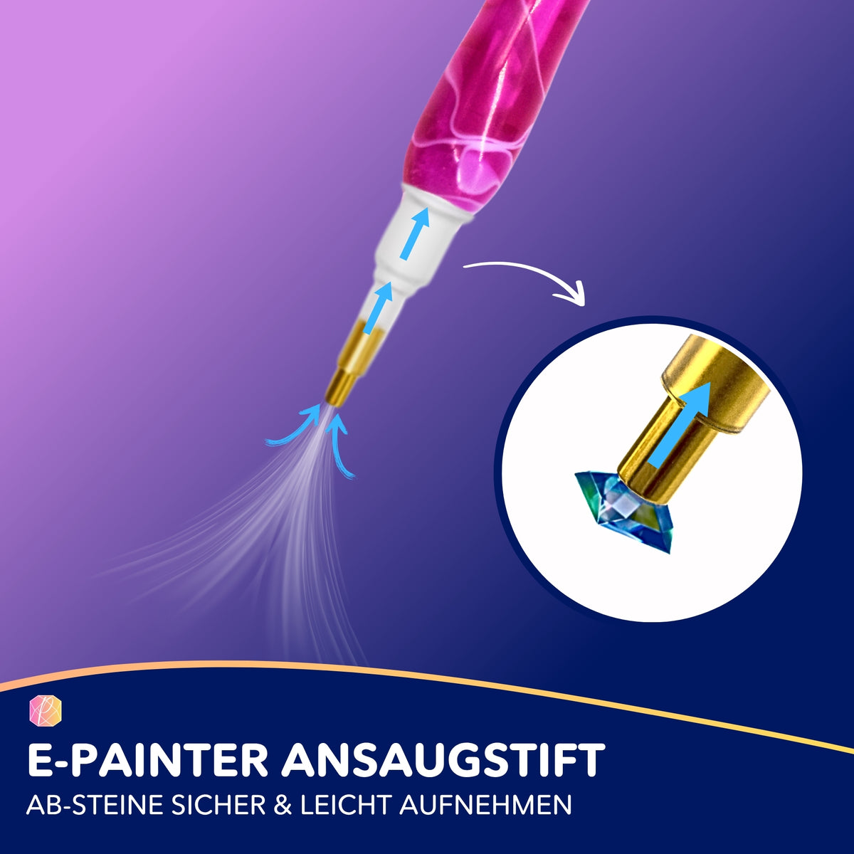 Picmondoo E-Painter Stift in Marmoroptik zum einfachen Aufnehmen von Diamond Painting Steinen ohne Wachs.