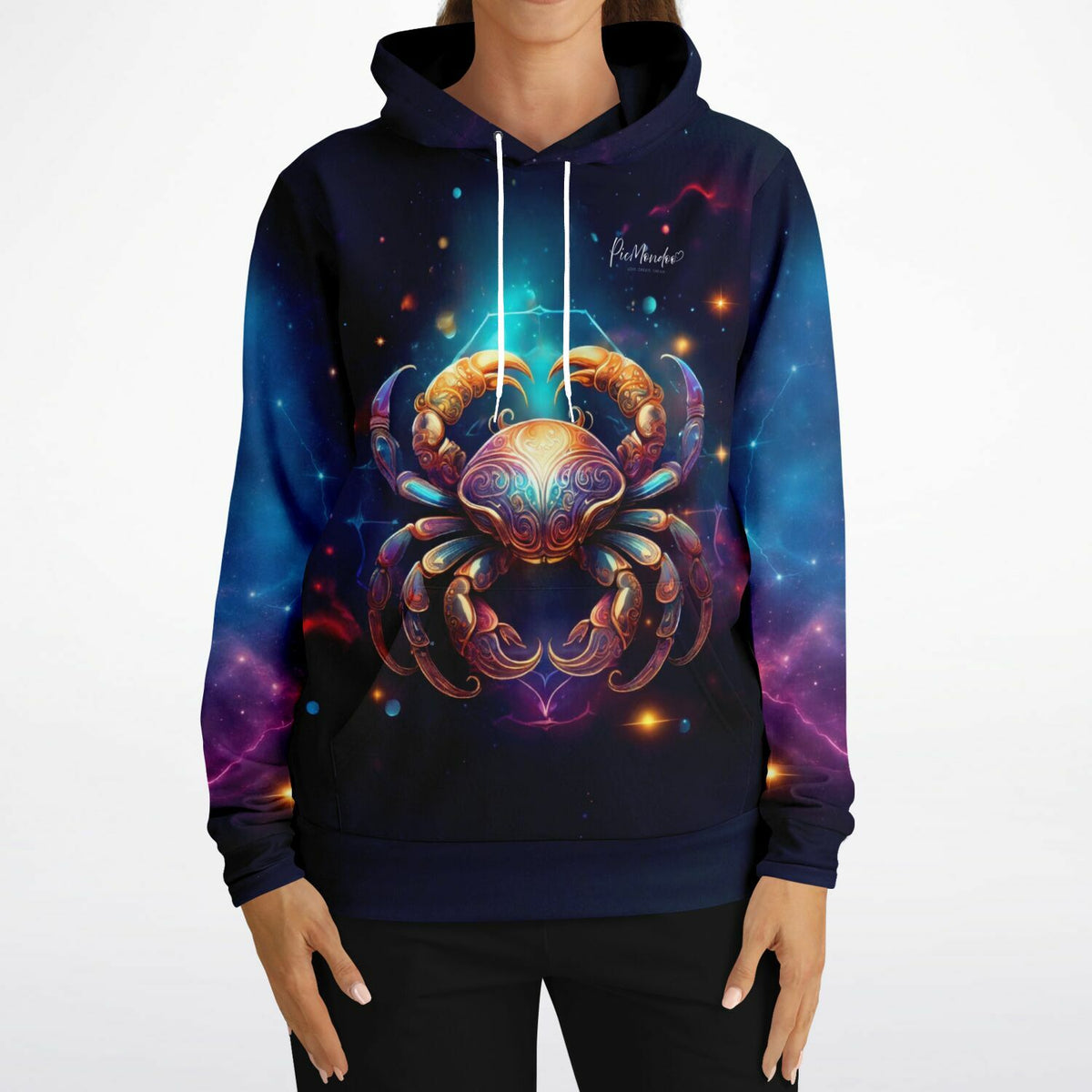 Dreamer Hoodie mit Sternzeichen Krebs Motiv in galaktischem Design, ideal für Diamond Painting und Bastelfans