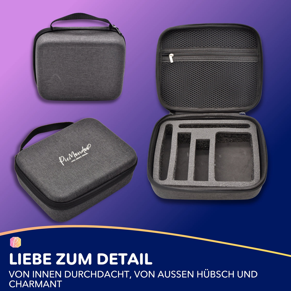 Picmondoo E-Painter Aufbewahrungskoffer mit Schaumstoff-Inlay in Grau für Diamond Painting Zubehör und Malen nach Zahlen