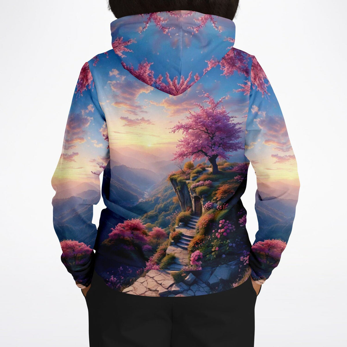 Dreamer Hoodie mit Morgendämmerung Motiv, inspiriert von Diamond Painting Naturlandschaften und Malen nach Zahlen Designs.