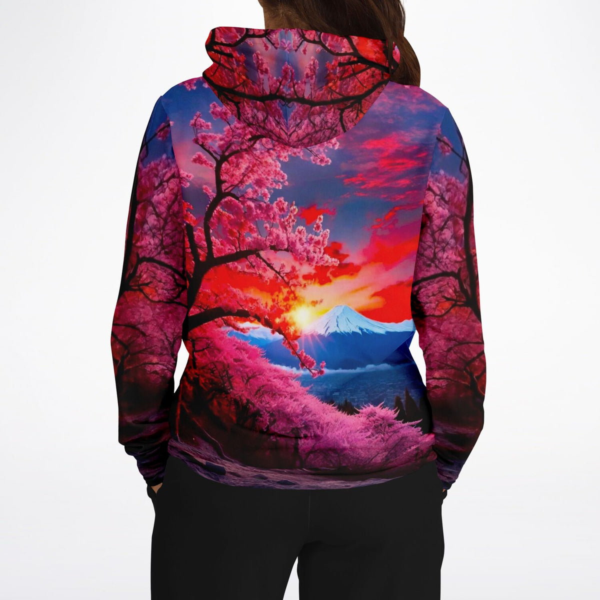 Dreamer Hoodie mit Berg der Kirschblüten Motiv, inspiriert von populären Malen nach Zahlen und Diamond Painting Designs.