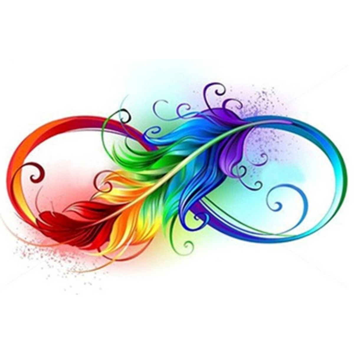 Diamond Painting Set Infinity Feather mit buntem Feder-Motiv in Unendlichkeits-Symbolik und leuchtenden Farben