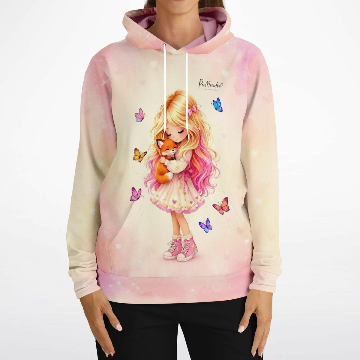 Dreamer Hoodie Geborgenheit mit süßem Mädchen, Fuchs und Schmetterlingen im beliebten picmundoo.comsign