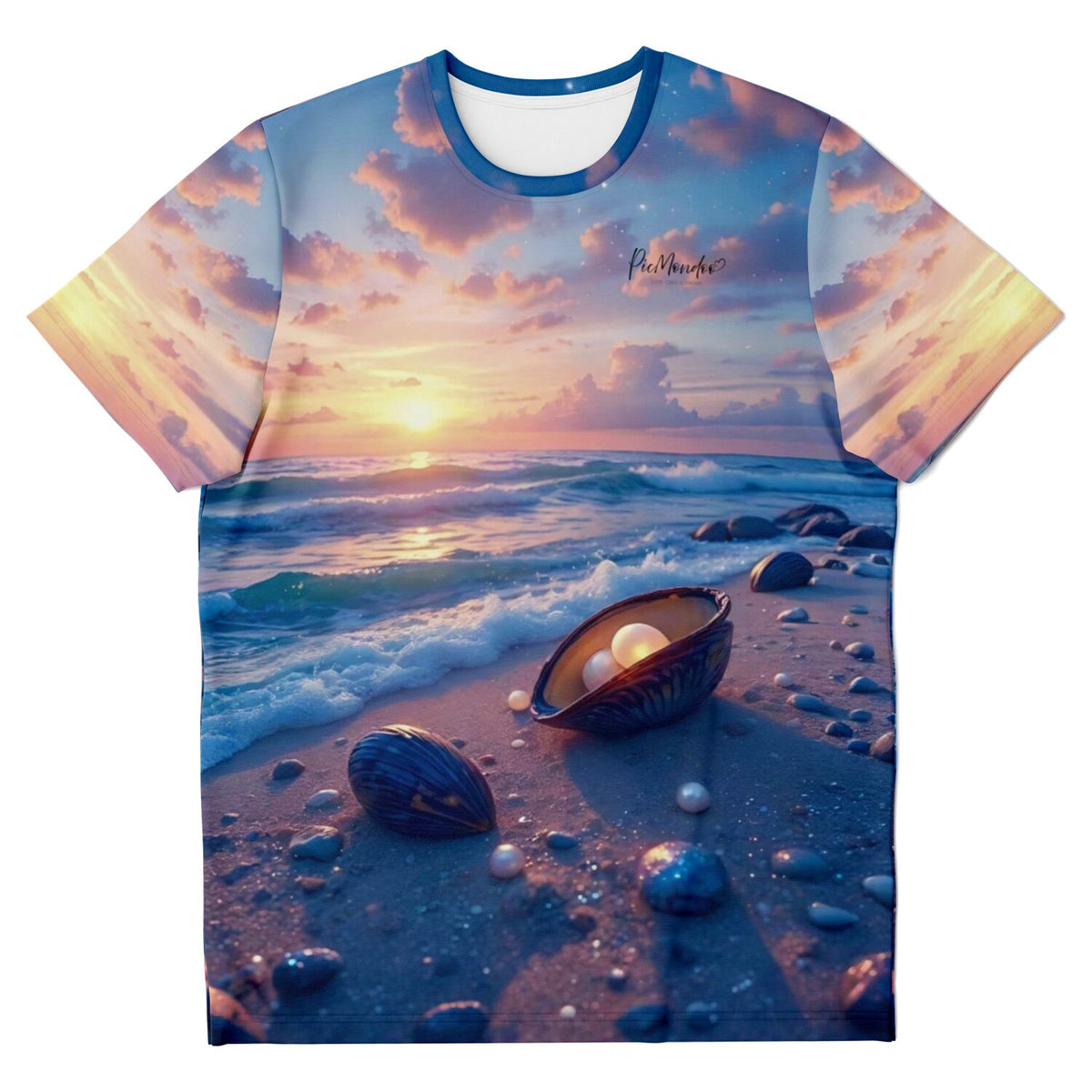 Dreamer T-Shirt mit Strandmotiv, Muscheln und Perlen, ideal für Fans von Diamond Painting und Malen nach Zahlen Designs.
