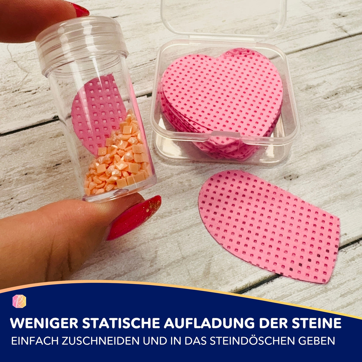 Rosa Diamond Painting Reinigungspads in Herzform zum Entladen statischer Aufladung von Diamanten in einer Aufbewahrungsdose