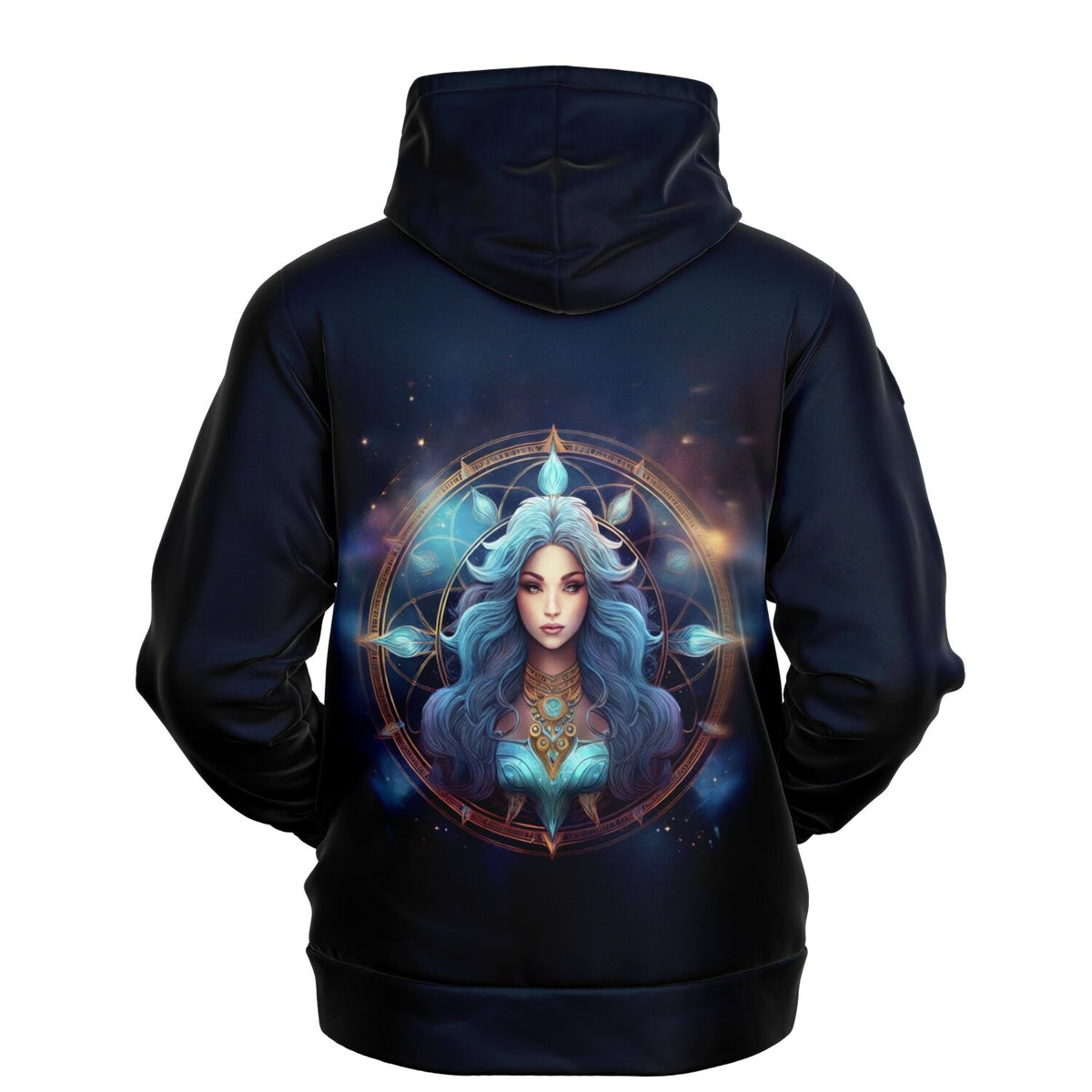 Schwarzer Dreamer Hoodie mit Sternzeichen Jungfrau Motiv, inspiriert durch Diamond Painting und kreative Kunst