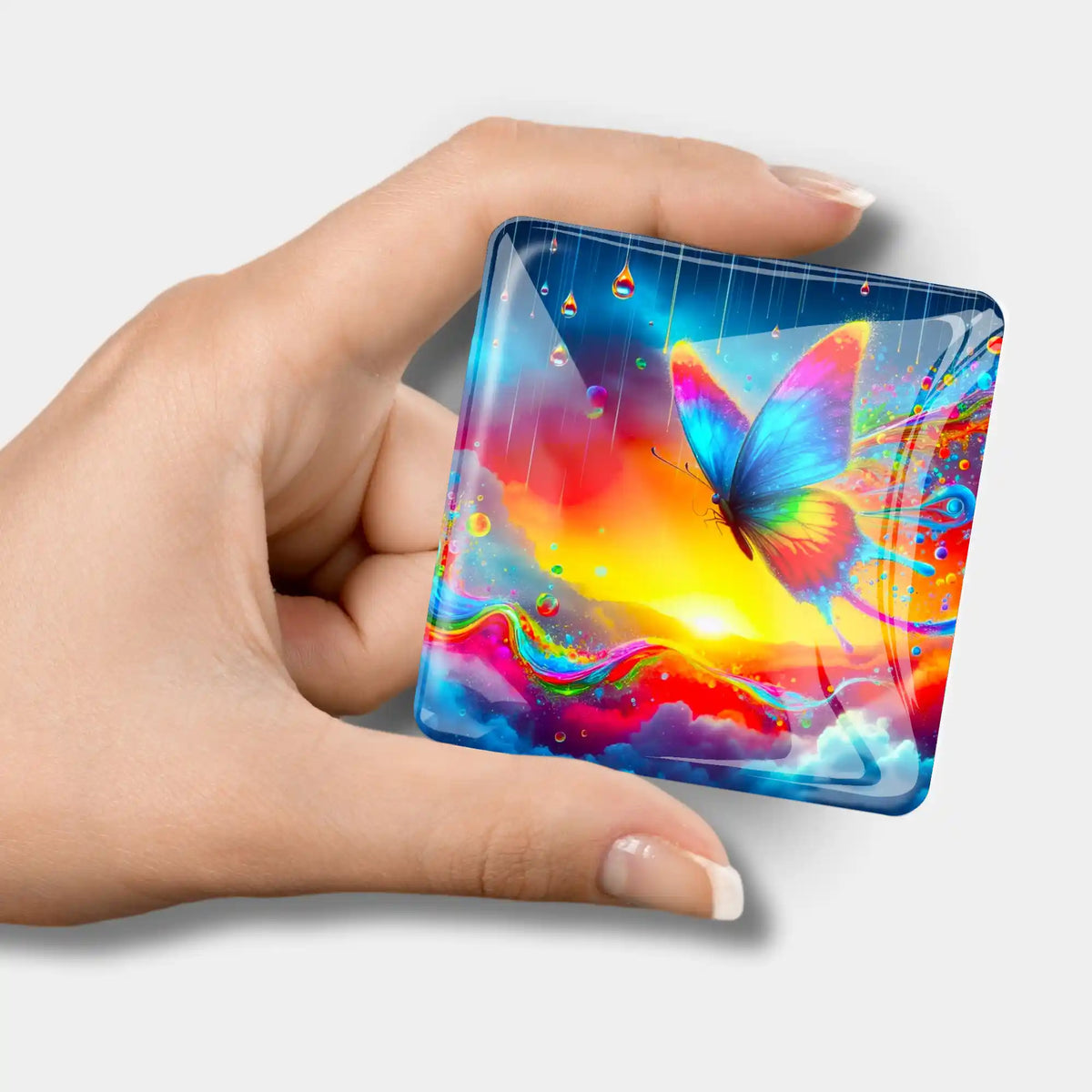 Glas Cover Minder mit Schmetterling Motiv als praktisches Zubehör für Diamond Painting und Bastelprojekte