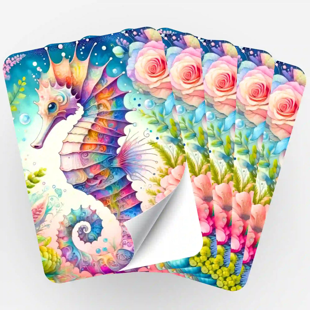 5er-Set Sticker mit Seepferdchen und Blüten für die Diamond Painting oder Malen nach Zahlen Organisation