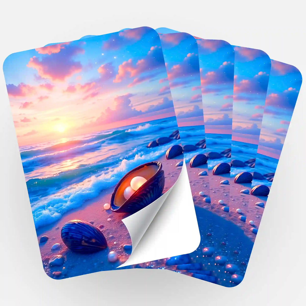 Picmondoo 5er-Set Aufkleber Strandliebe mit Muschel und Sonnenuntergang zur Organisation von Diamond Painting Sets