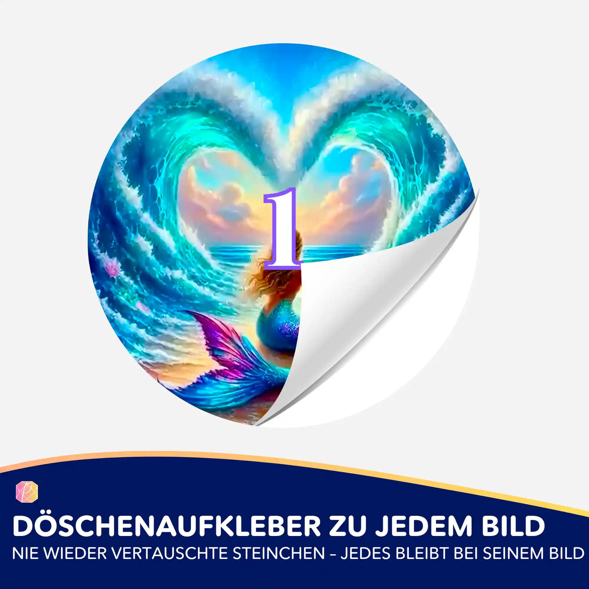 Runder Döschenaufkleber mit Meerjungfrau-Motiv zur Organisation von Diamond Painting Steinchen
