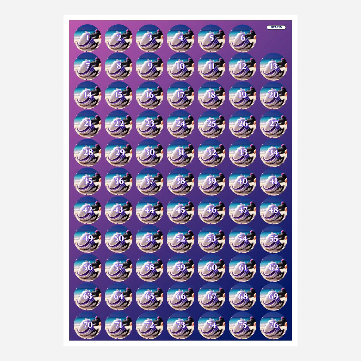 Döschenaufkleber für Diamond Painting mit Muschel-Motiv in Violett zur übersichtlichen Organisation der Steinfarben