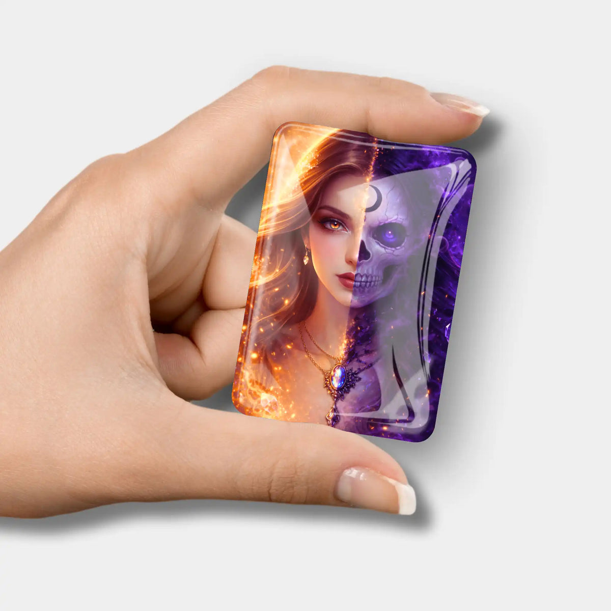 Glas Cover Minder für Diamond Painting mit Motiv einer Frau und Totenkopf – praktisches Zubehör für DIY-Bastelsets