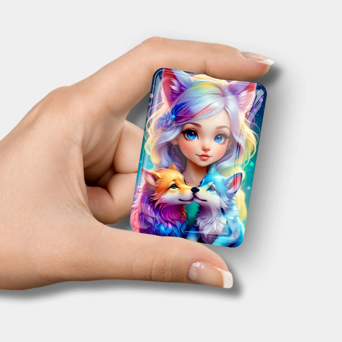 Glas Cover Minder Wolfsmädchen Finja als magnetisches Zubehör für Diamond Painting und DIY-Bastelprojekte