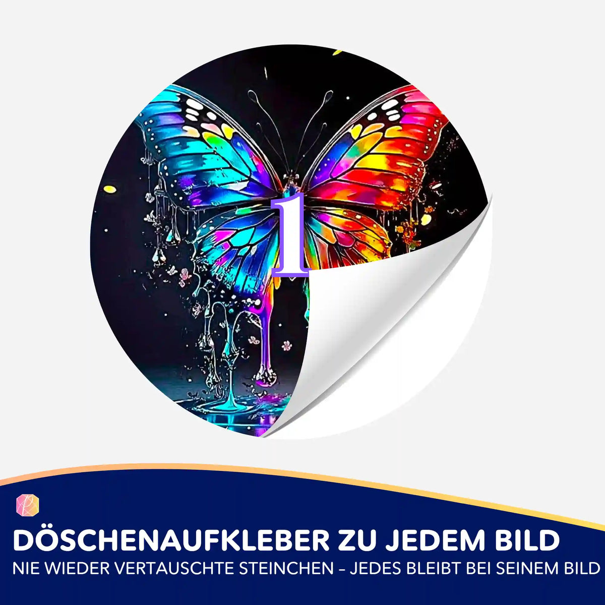 Bunter Schmetterlings-Döschenaufkleber für Diamond Painting Zubehör zur geordneten Aufbewahrung von Diamantsteinchen.