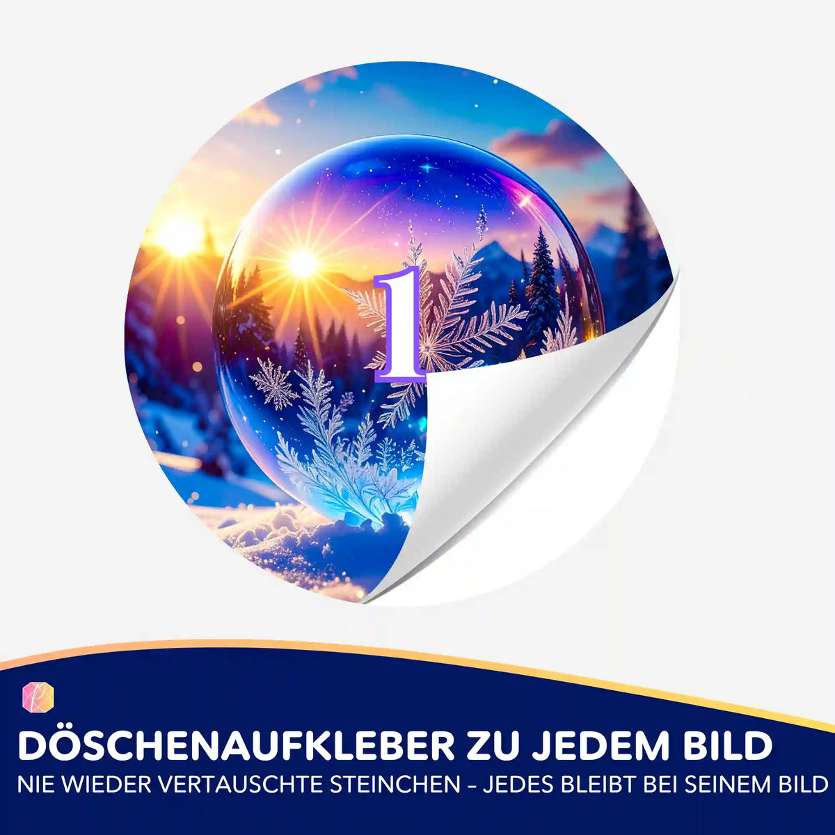 Bunter Kristallwelt Döschenaufkleber mit Nummer 1 für Diamond Painting Zubehör zur optimalen Sortierung von Steinchen.