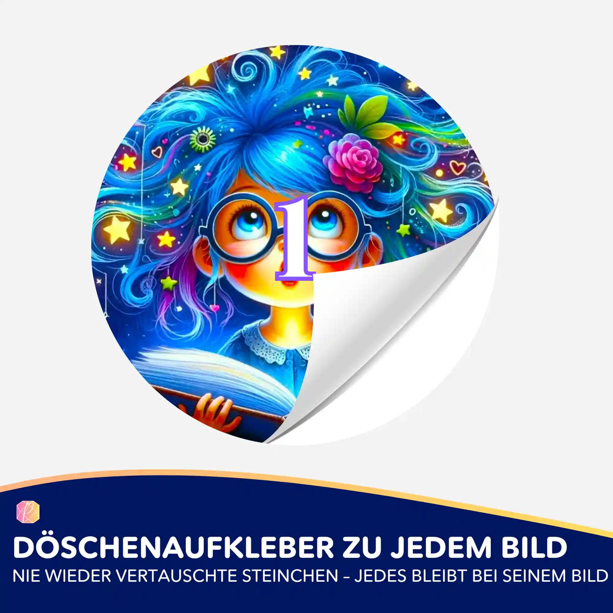 Runder Döschenaufkleber mit Motiv Lesemaus Josephine für Diamond Painting Zubehör zur Ordnung der Steine