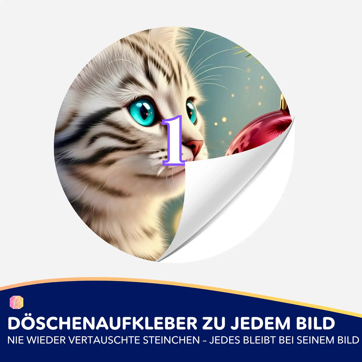 Runder Döschenaufkleber mit Katzenmotiv für Diamond Painting Zubehör zur einfachen Sortierung der Steine.