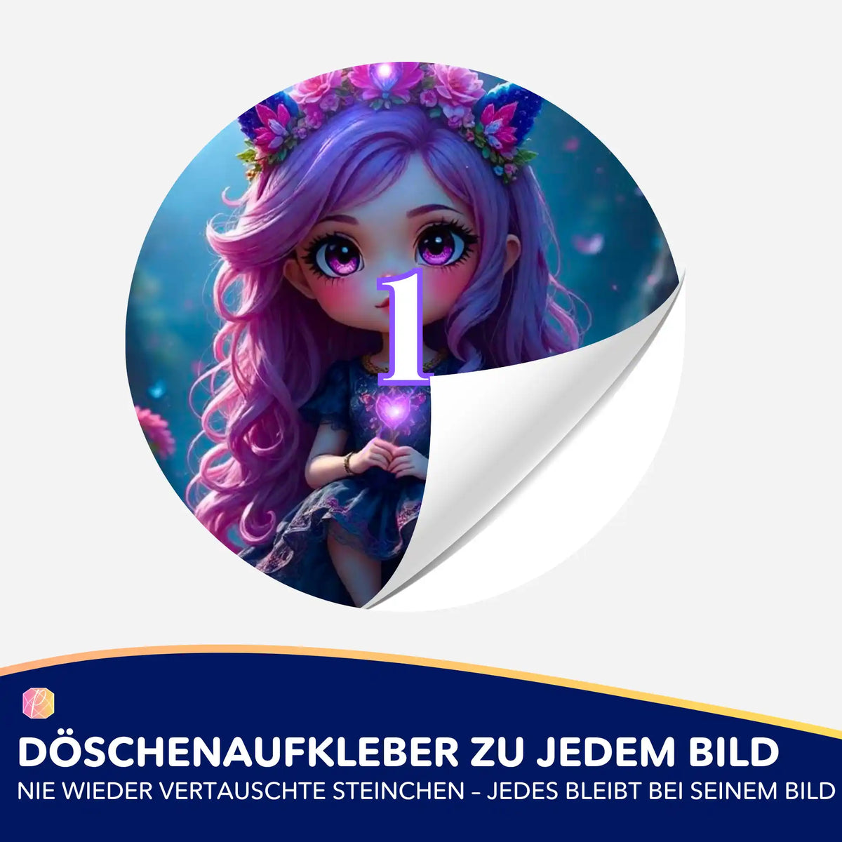 Runde Döschenaufkleber für Diamond Painting mit süßem Little Violett Motiv zur einfachen Sortierung der Steinchen