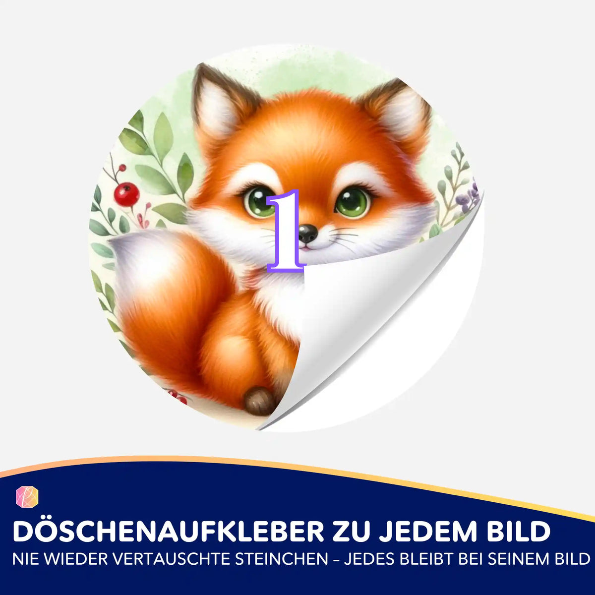 Runder Döschenaufkleber mit Fuchs-Motiv für Diamond Painting Zubehör zur geordneten Aufbewahrung von Diamantsteinchen.